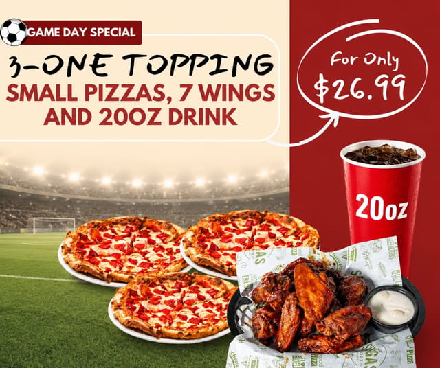 3 Pizzas & a 20oz drink
