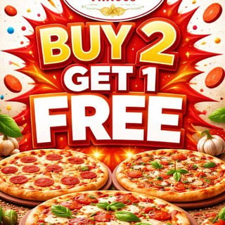 Buy 2 Personal Pizzas W/ Toppings Get 1 Personal Pizza Free