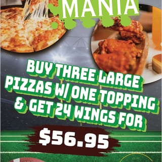 Football Mania: 4 - 10 inch one topping Pizza + 24 Wings + 2Ltr Soda
