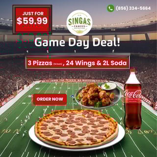 3 Large (Cheese or One Topping Pizza) & 24 Traditional Wings & 2 Lt Coke bottle