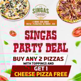 Buy 2 Pizza W/ Toppings get 1 Cheese Pizza Free