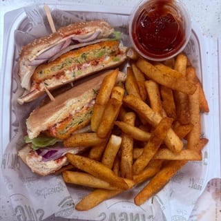 Veg Allo Tikki Burger with Fries