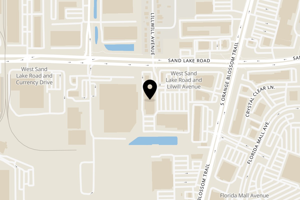 Map showing the location of Singas Famous Pizza Orlando on 1790 W Sand Lake Rd b138 in Orlando