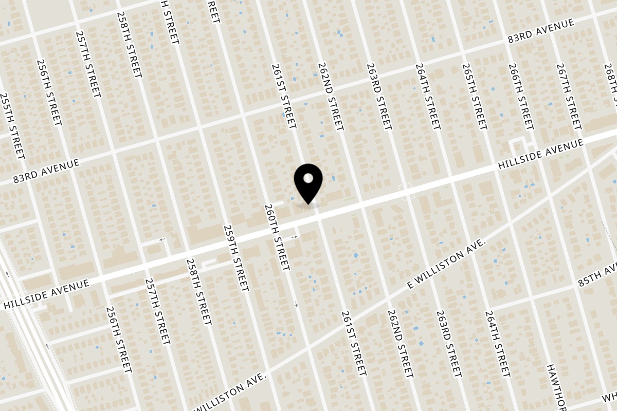 Map showing the location of Singas Famous Pizza Floral Park on 260-21 Hillside Ave. in Floral Park